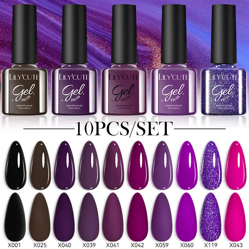 Set 10 Piese Lac Unghii Gel LILYCUTE - Culori de Primăvară și Vară