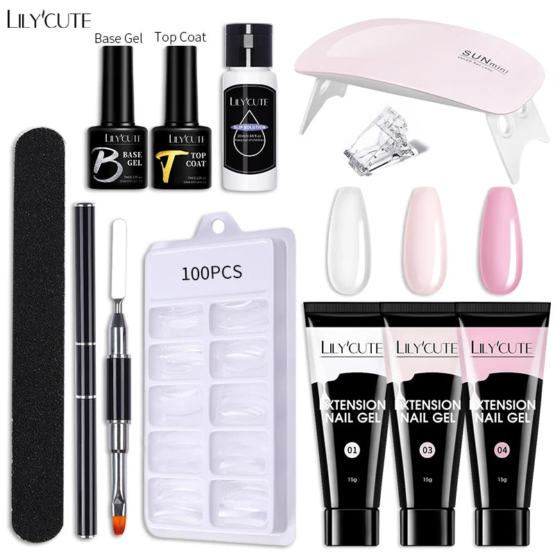 LILYCUTE Set Manicure 15ML cu Gel pentru Extensii Unghii și Lampă UV