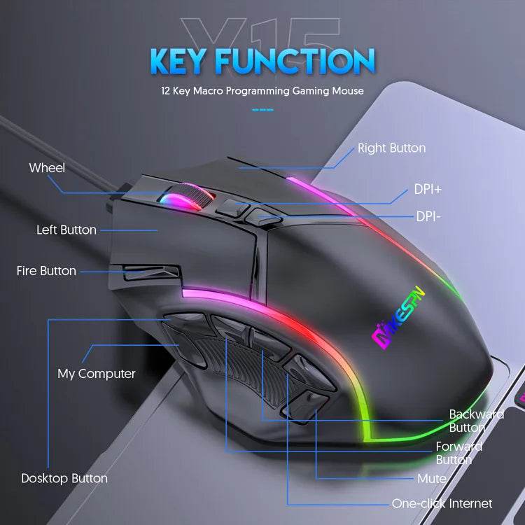 Mouse Gaming RGB 12800DPI cu 12 Taste Programabile - Venduqo
