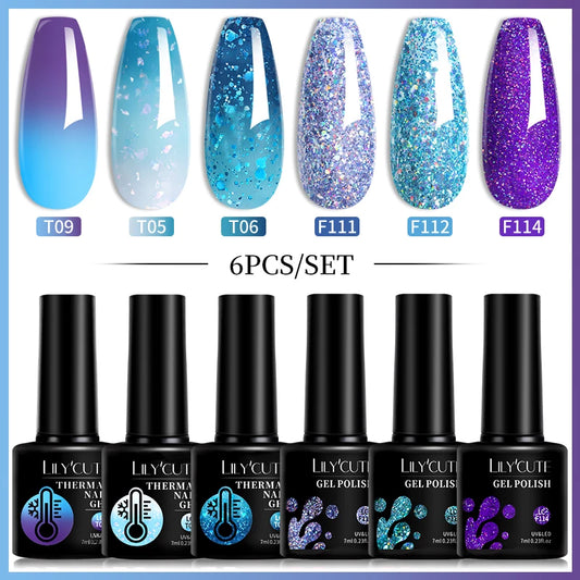 Set 6 Piese Oja Gel Termica LILYCUTE 7ML Serie Roșie