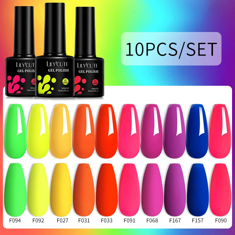 Set 10 Piese Lac Unghii Gel LILYCUTE - Culori de Primăvară și Vară