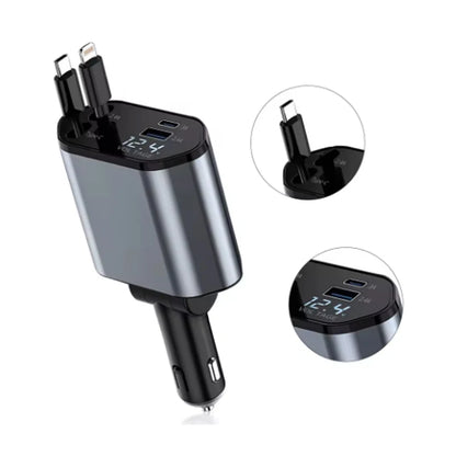 Încărcător Auto 4 în 1 120W cu Cablu Retractabil USB Type-C