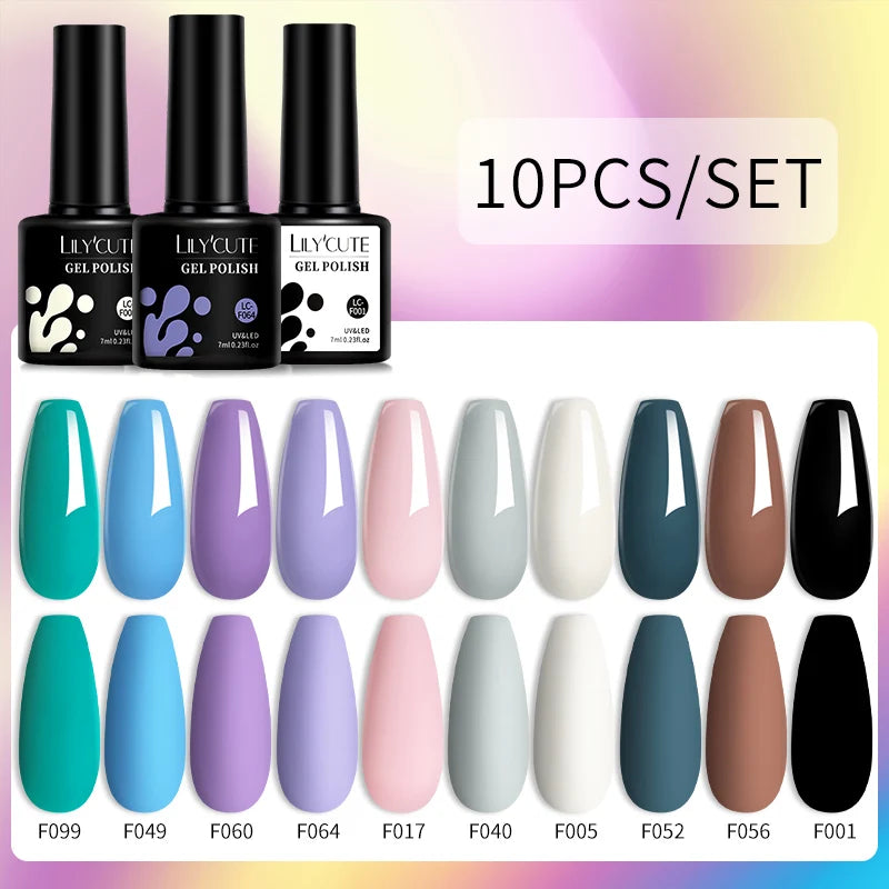 Set 10 Piese Lac Unghii Gel LILYCUTE - Culori de Primăvară și Vară