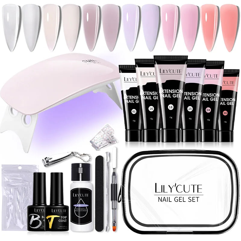 LILYCUTE Set Manicure 15ML cu Gel pentru Extensii Unghii și Lampă UV