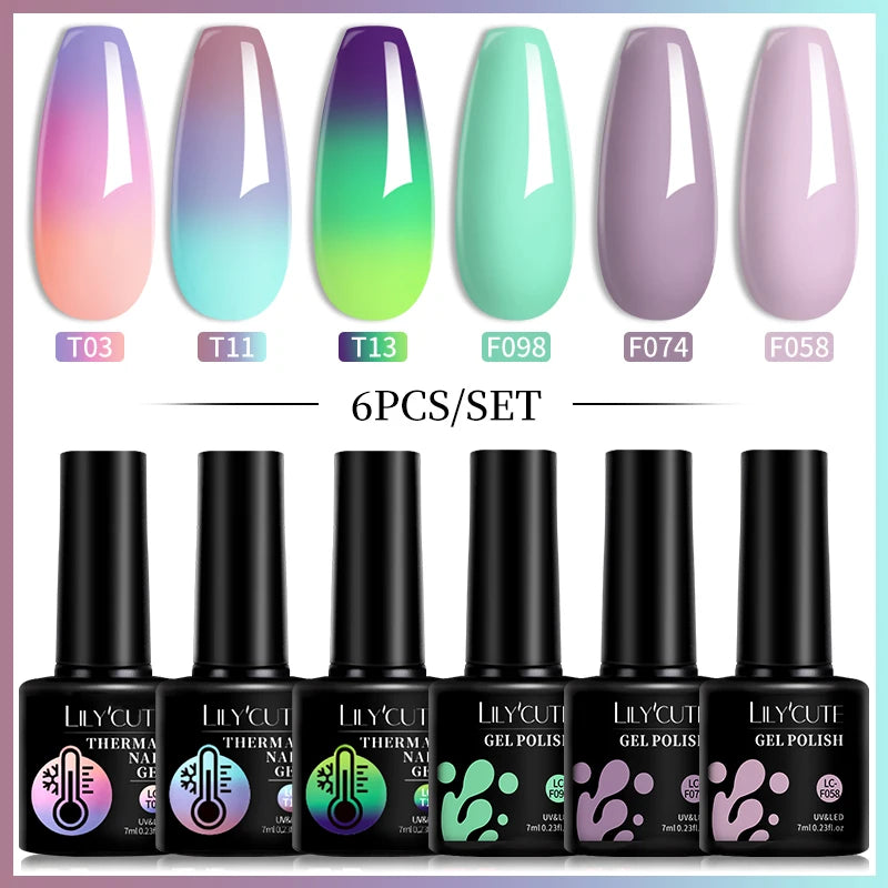 Set 6 Piese Oja Gel Termica LILYCUTE 7ML Serie Roșie