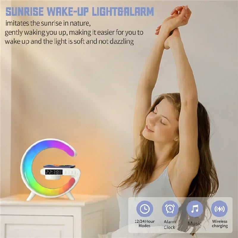 Stație de Încărcare Wireless Multifuncțională cu Alarmă și Boxă Bluetooth RGB