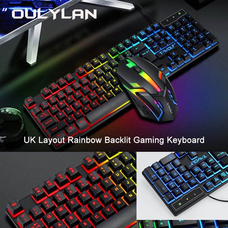 Set Gaming 4 în 1 Oulylan T-WOLF - Tastatură, Mouse, Headset, Mouse Pad - Venduqo
