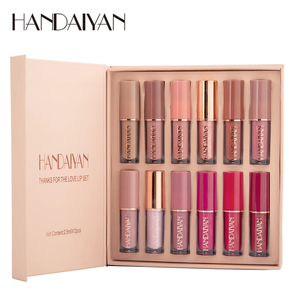 Set Rujuri Mate HANDAIYAN 12 Culori - Lip Gloss Waterproof