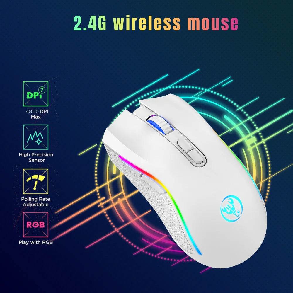 HXSJ T69 Mouse Wireless Ergonomic RGB 2.4G - Venduqo