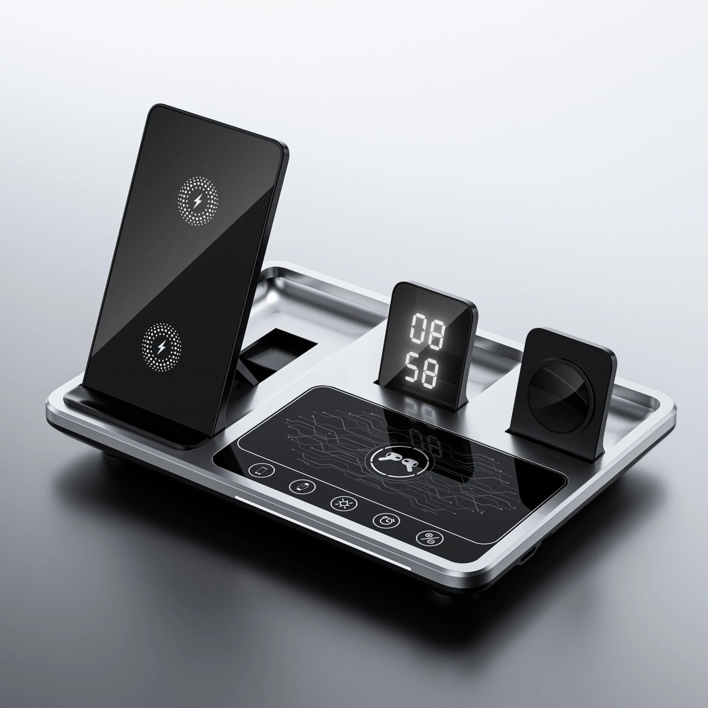 Încărcător Wireless 3 în 1 cu Stand și Lumină pentru iPhone, Apple Watch și AirPods