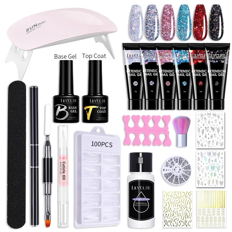 LILYCUTE Set Manicure 15ML cu Gel pentru Extensii Unghii și Lampă UV