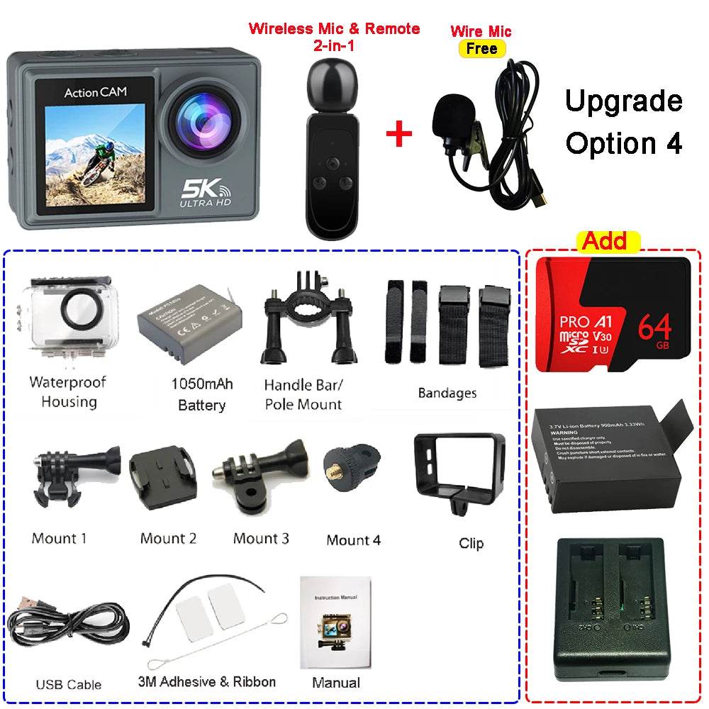 Cameră de Acțiune 5K 4K60FPS cu Ecran IPS Touch LCD și Microfon - Venduqo