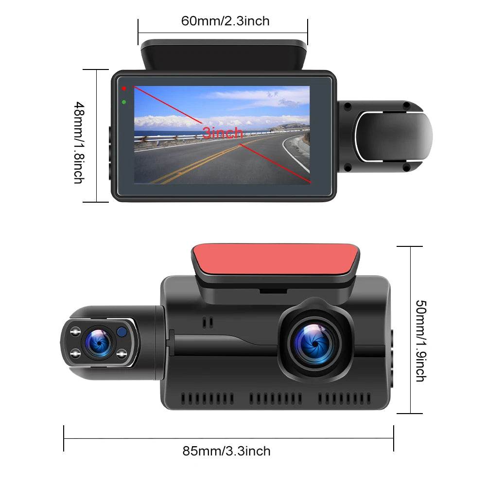 Podofo Camera Auto Dual Lens 3inch cu Noapte si Reversare - Venduqo
