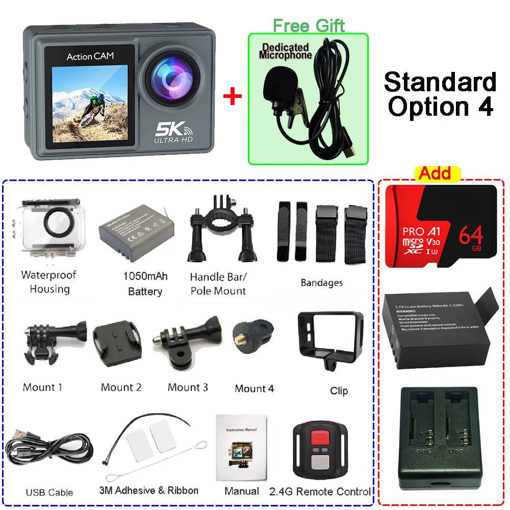 Cameră de Acțiune 5K 4K60FPS cu Ecran IPS Touch LCD și Microfon - Venduqo