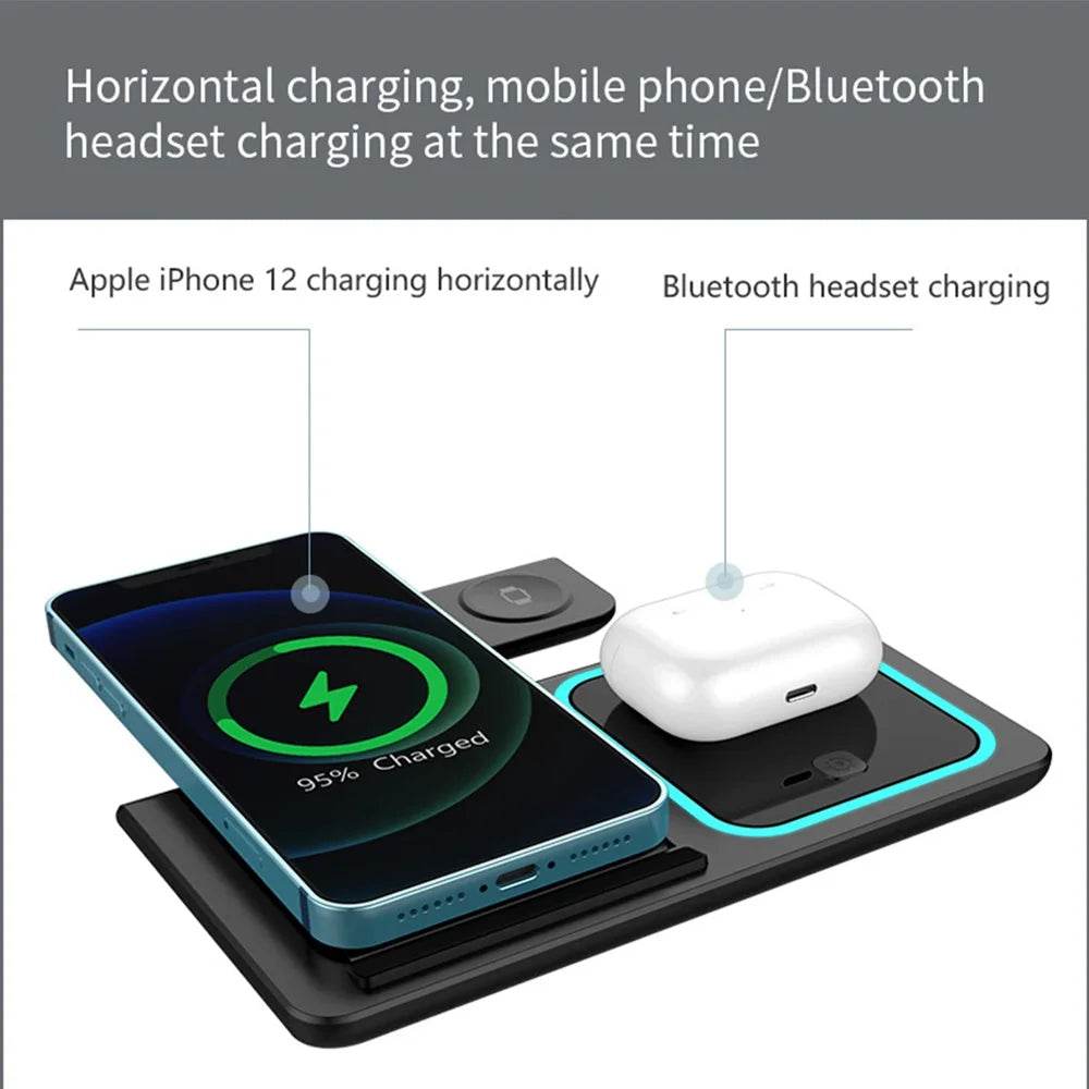 Stație de Încărcare Wireless 3 în 1 cu LED pentru iPhone și Apple Watch - Venduqo