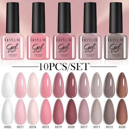 Set 10 Piese Lac Unghii Gel LILYCUTE - Culori de Primăvară și Vară