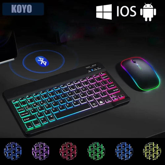 Mini Tastatur RGB Retroiluminată Bluetooth 10inch cu Mouse Wireless - Venduqo