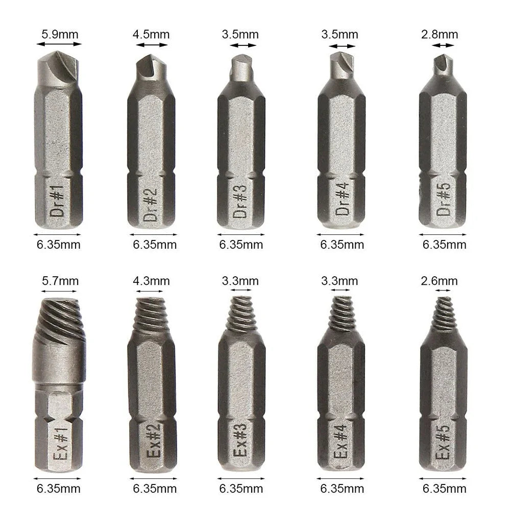 Set de 10 Extractoare de Șuruburi Deteriorate 4mm/6.35mm