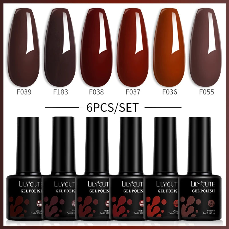 Set 6 Piese Oja Gel 7ml Brown LILYCUTE pentru Manichiură