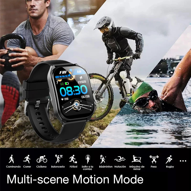 Ceas inteligent Aolon 2.01" cu ecran curbat, pentru bărbați și femei, waterproof