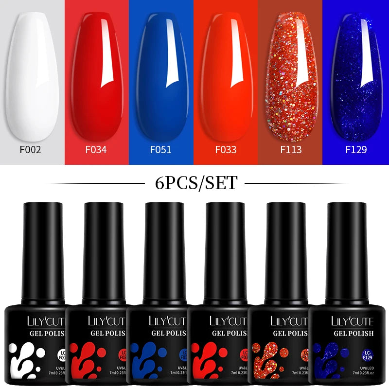 Set 6 Piese Oja Gel Termica LILYCUTE 7ML Serie Roșie