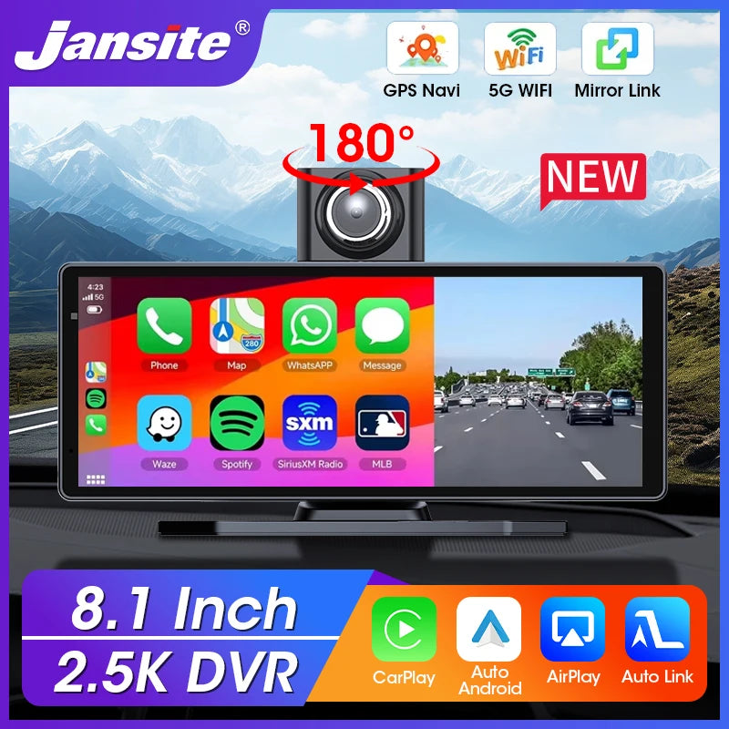 Jansite 8.1" Dash Cam 2.5K cu Carplay și Android Auto