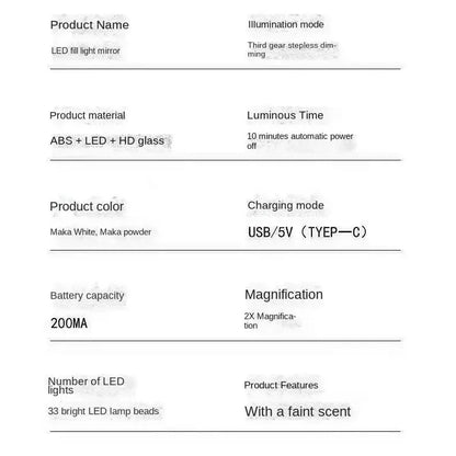 Mini Oglindă Portabilă cu LED și Mărire pentru Călătorii