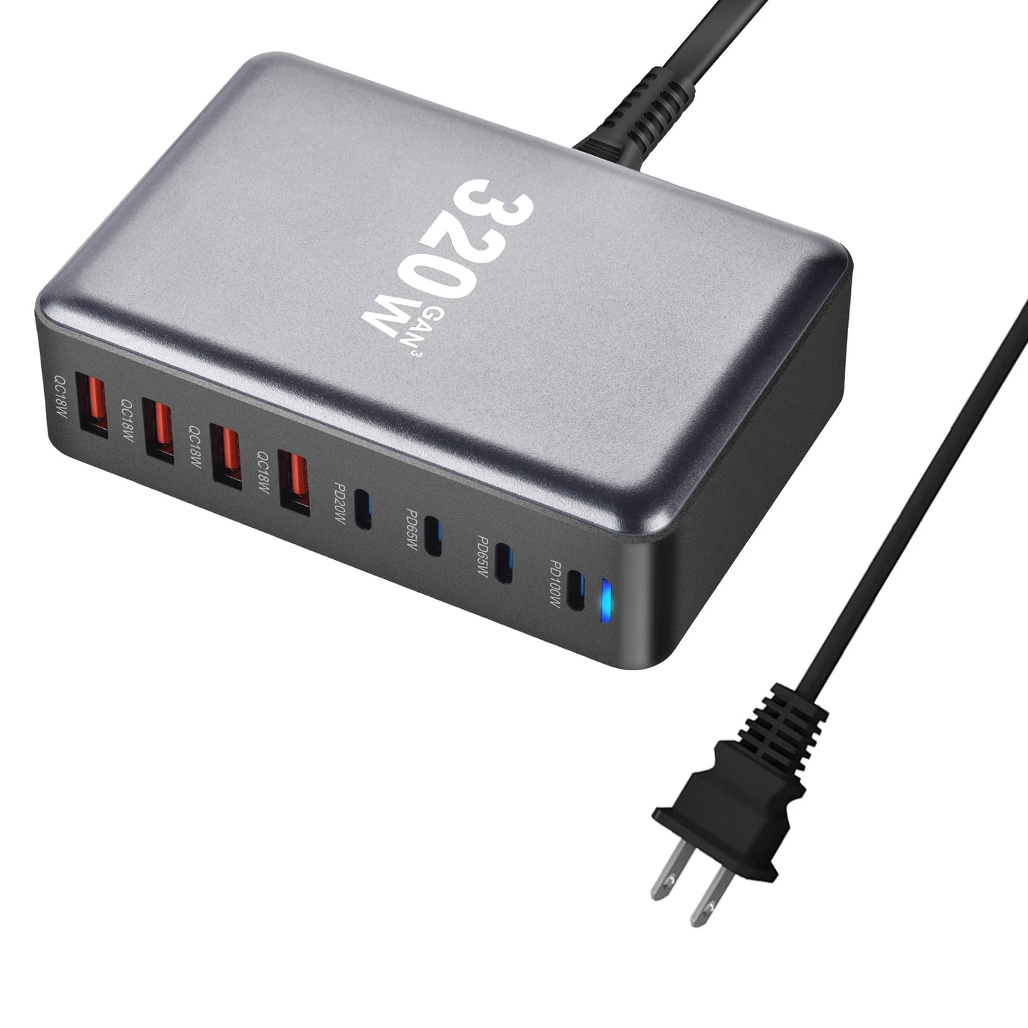 Încărcător GaN 320W USB C Rapid cu 8 Porturi