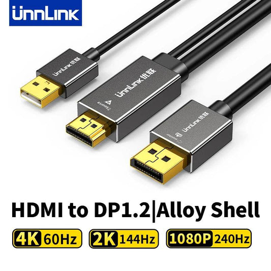 Cablu Converter Unnlink 4K 60Hz HDMI la DisplayPort 1.2 de 1.8m - Venduqo