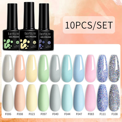 Set 10 Piese Lac Unghii Gel LILYCUTE - Culori de Primăvară și Vară