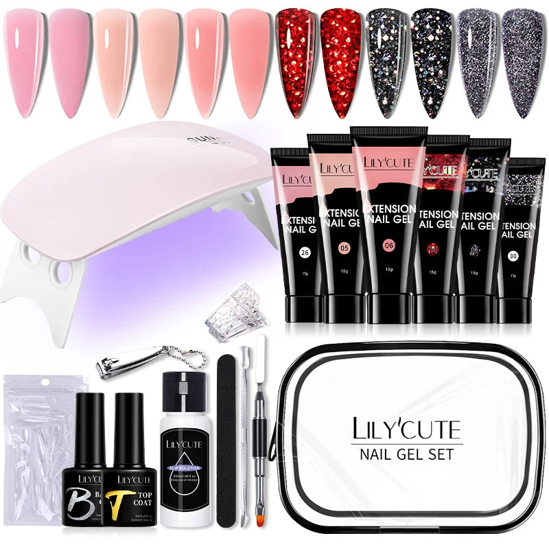 LILYCUTE Set Manicure 15ML cu Gel pentru Extensii Unghii și Lampă UV