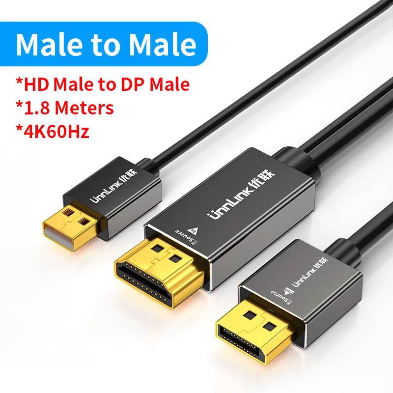 Cablu Converter Unnlink 4K 60Hz HDMI la DisplayPort 1.2 de 1.8m - Venduqo