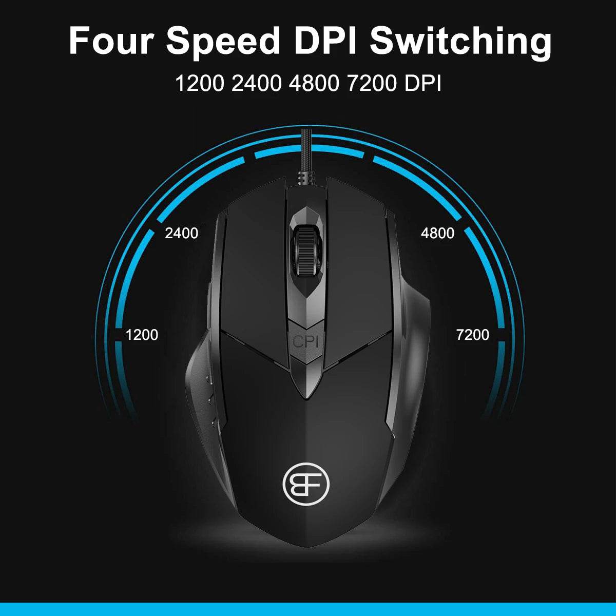 Mouse USB Cablat 7200DPI Ergonomic cu 6 Butoane - Venduqo