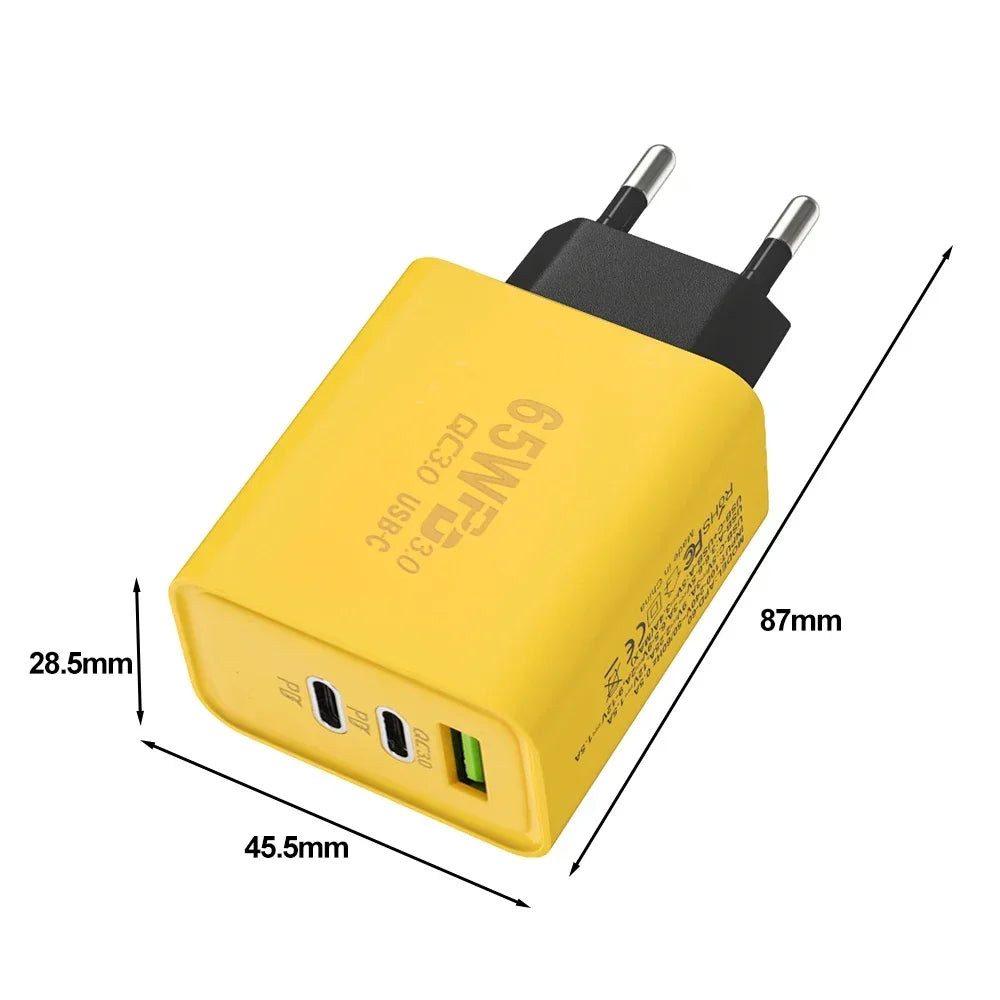 Încărcător 65W cu 3 Porturi USB PD - Încărcare Rapidă