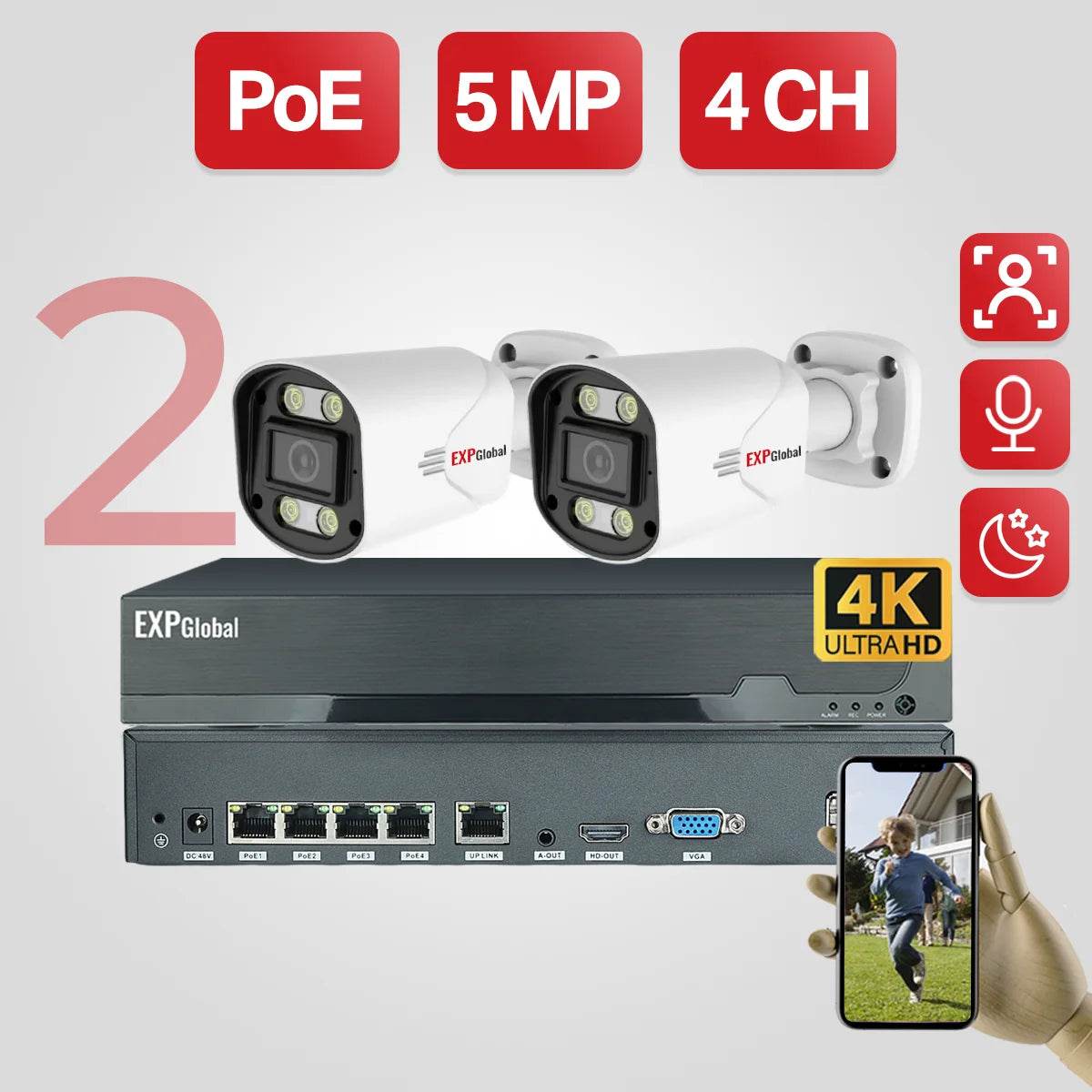 Sistem de Securitate EXPGobal 8MP/5MP POE - Camere Exterioare - Venduqo