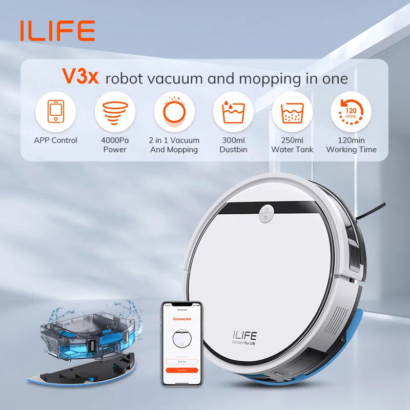 Aspirator Robot ILIFE V3X cu Mop - Compatibil Alexa, 3000Pa