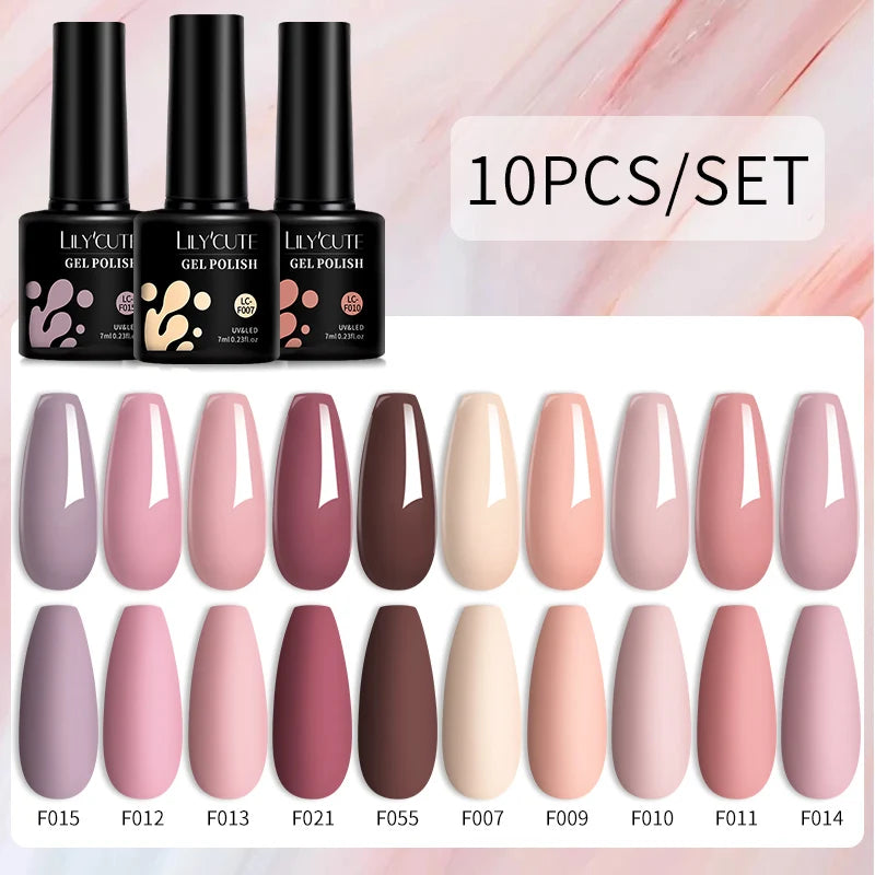 Set 10 Piese Lac Unghii Gel LILYCUTE - Culori de Primăvară și Vară