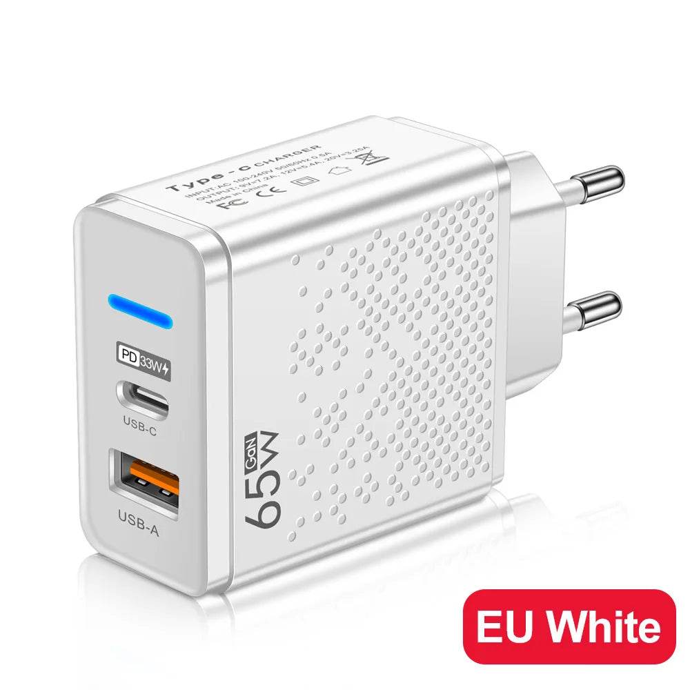 Încărcător Rapid LED 65W USB-A + USB-C pentru iPhone și Android - Venduqo