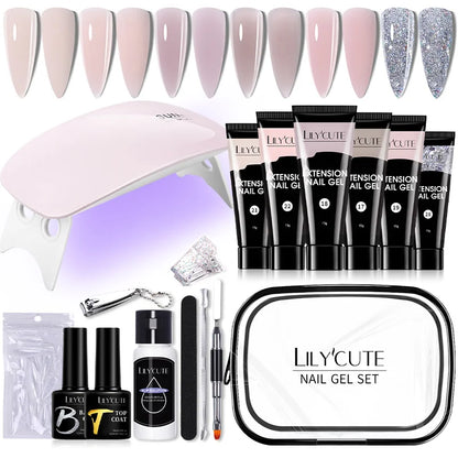 LILYCUTE Set Manicure 15ML cu Gel pentru Extensii Unghii și Lampă UV