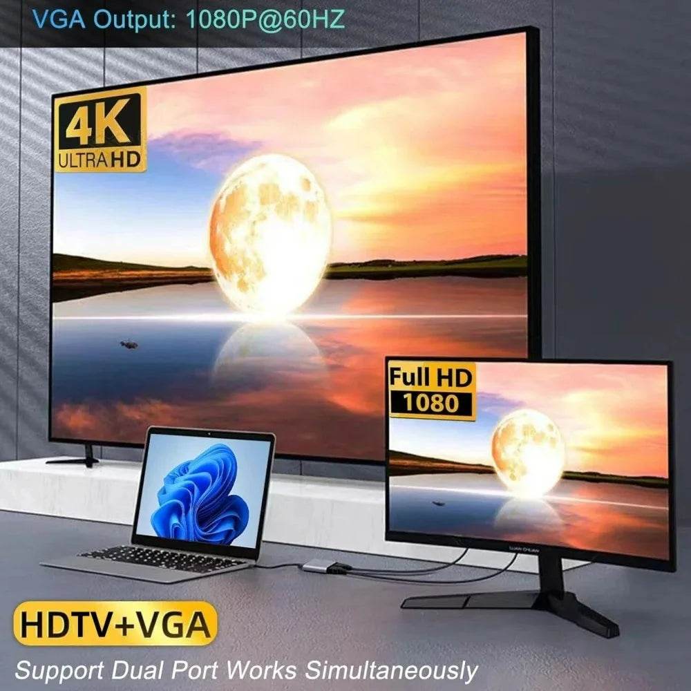 USB C Docking Station cu 4K HDMI și VGA pentru Laptopuri - Venduqo