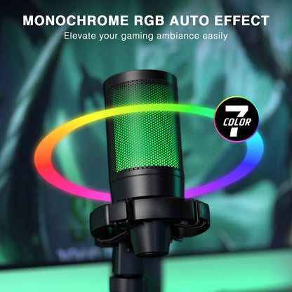 Microfon de Gaming RGB USB AmpliGame - Mute cu Atins Ușor, Tripod Inclus