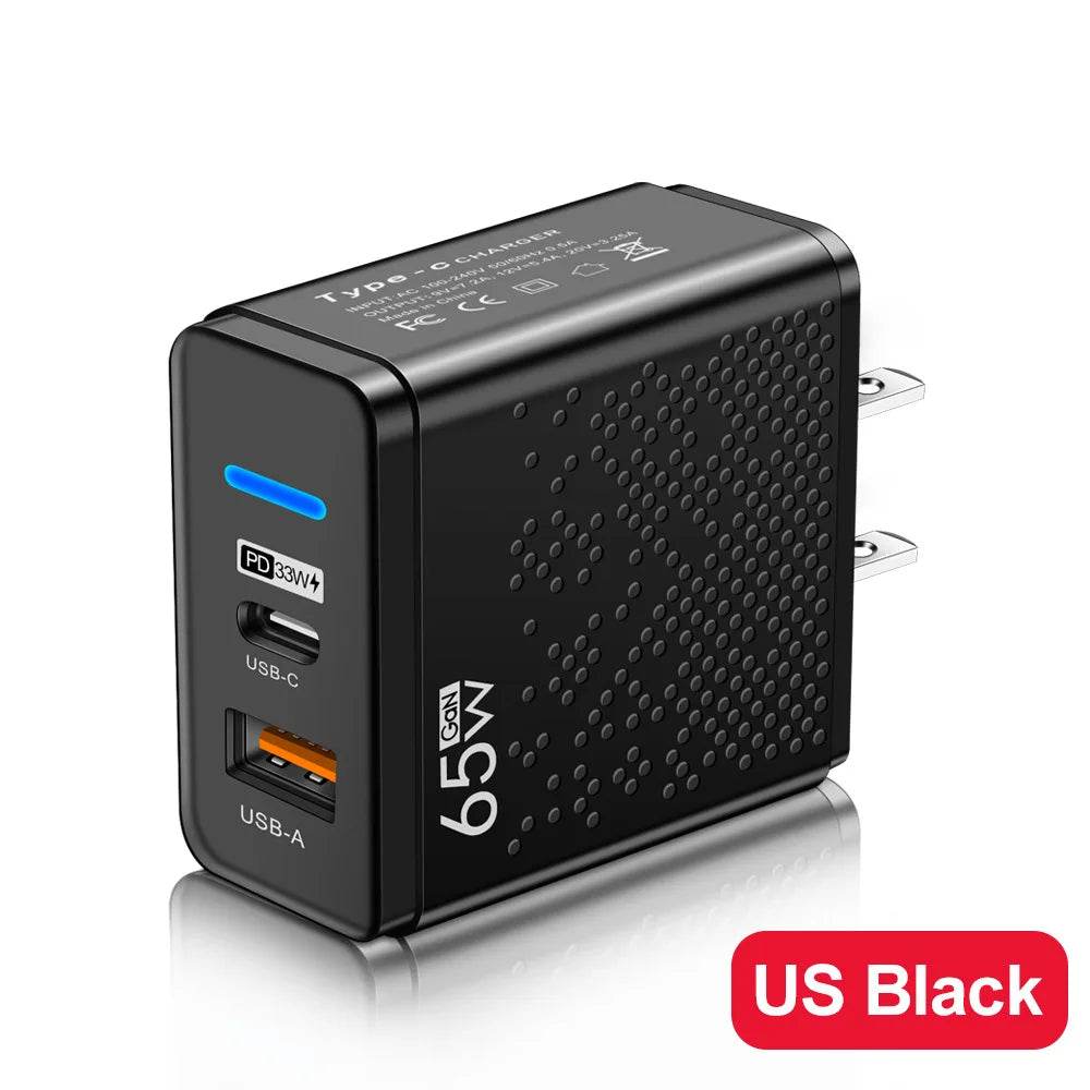 Încărcător Rapid LED 65W USB-A + USB-C pentru iPhone și Android - Venduqo