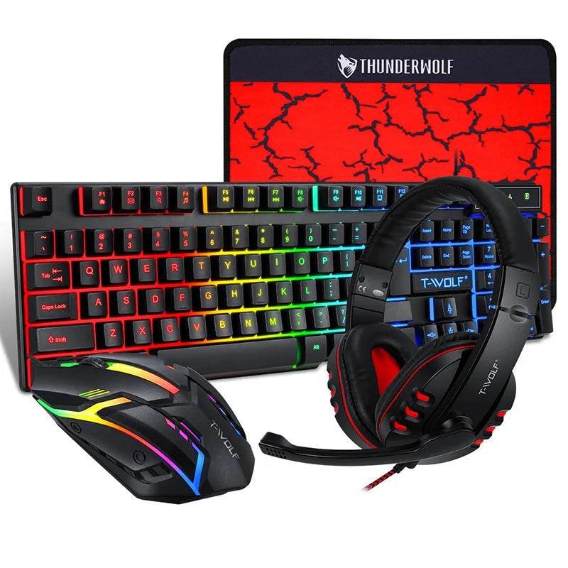 Set Gaming 4 în 1 Oulylan T-WOLF - Tastatură, Mouse, Headset, Mouse Pad - Venduqo