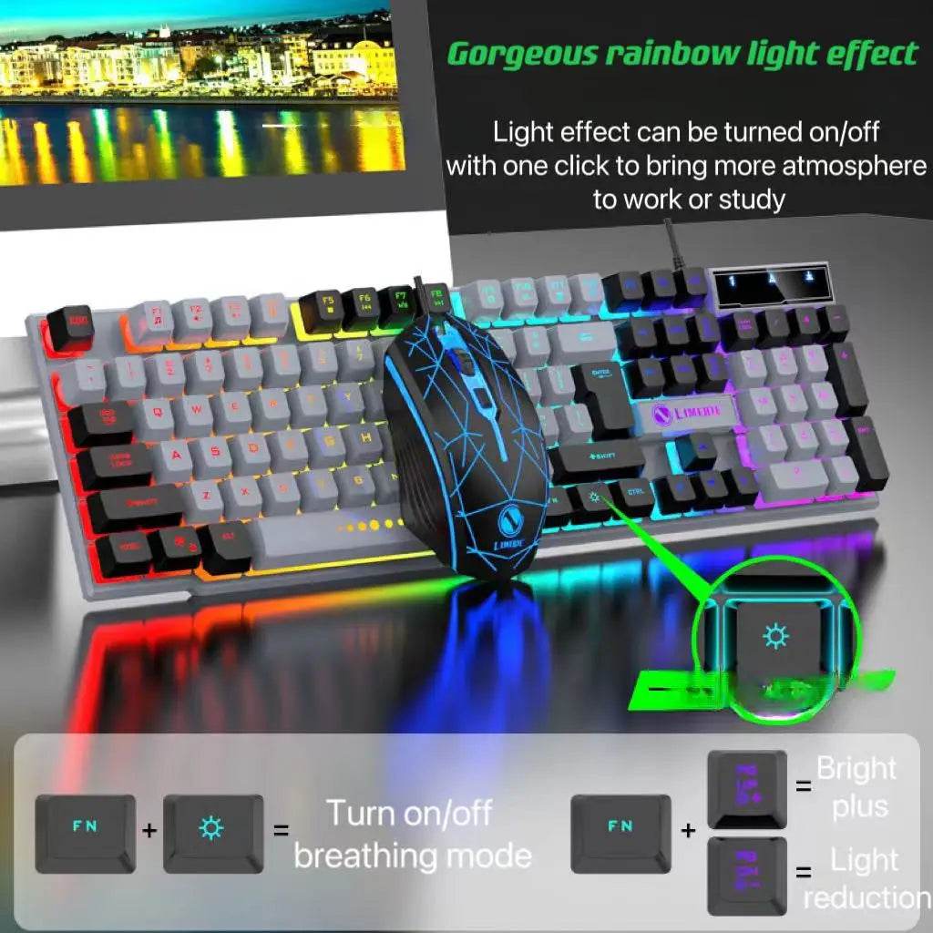Set Tastatură și Mouse Wired Luminiscente Mecanic pentru PC - Venduqo
