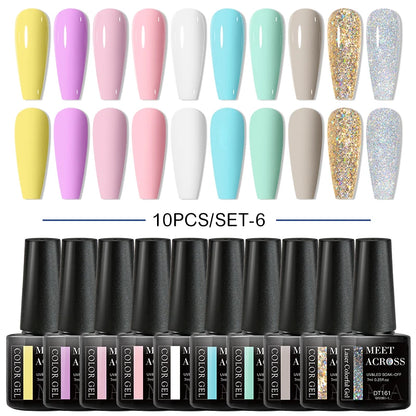 Set 10 Piese Oja Gel Semi Permanent Nude Roz Alb Glitter