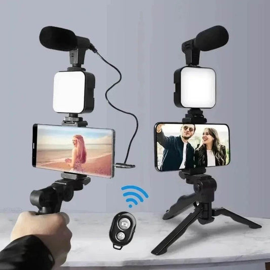 Kit de Vlogging pentru Smartphone BSLIUFANG - Trepied, Microfon & Lumină LED - Venduqo