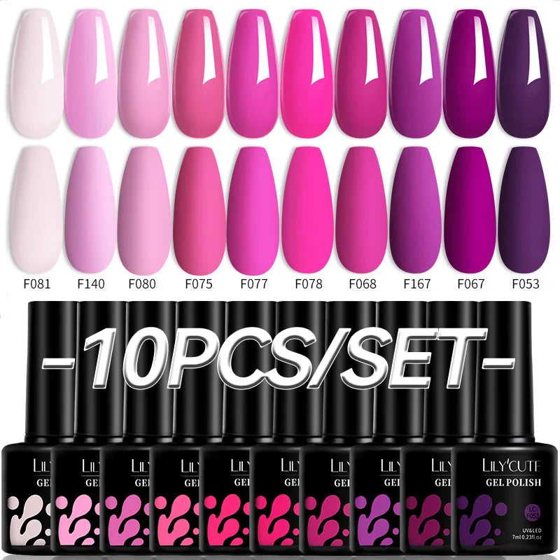 Set 10 Piese Lac Unghii Gel LILYCUTE - Culori de Primăvară și Vară