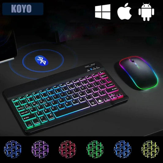 Mini Tastatură Bluetooth RGB de 10 inch cu Mouse Wireless - Venduqo