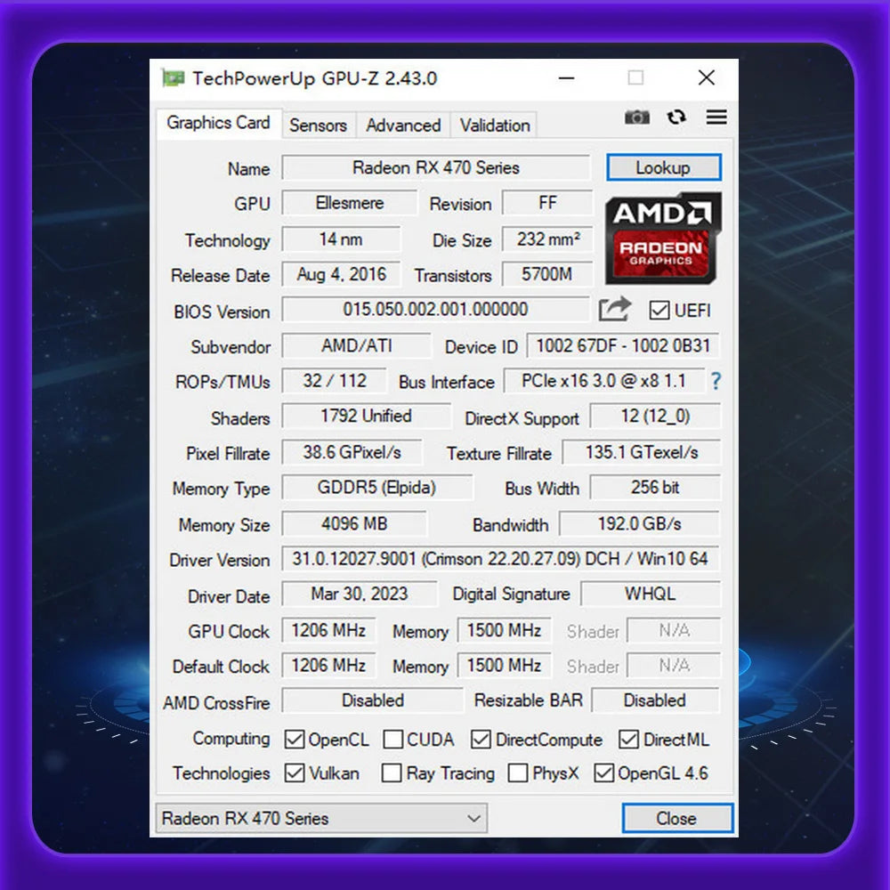 Kinology AMD RX470 4GB GDDR5 Gaming Graphics Card