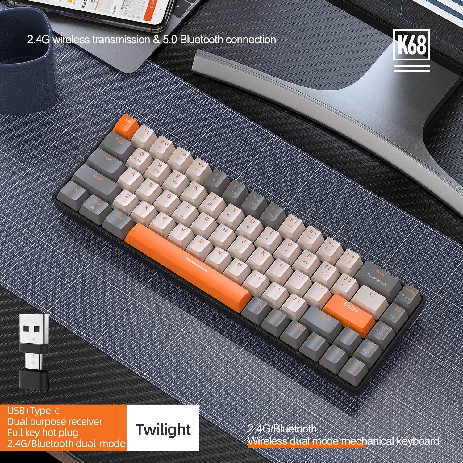 Keyboard Mecanic Wireless Bluetooth 60% K68 - Venduqo